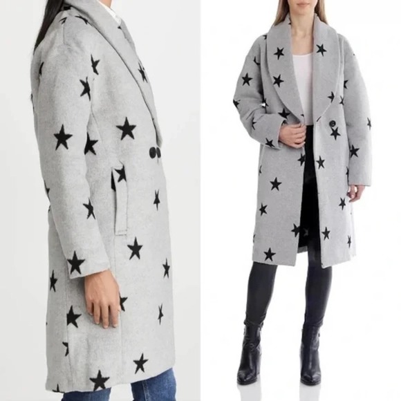 AVEC FILLES Shawl Collar Star Print Oversized Double Breasted Cocoon Coat XL NEW - Picture 7 of 11